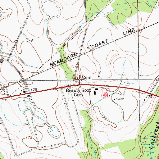 Topographic Map of Beauty Spot Cemetery, SC