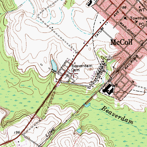 Topographic Map of Beaverdam Cemetery, SC