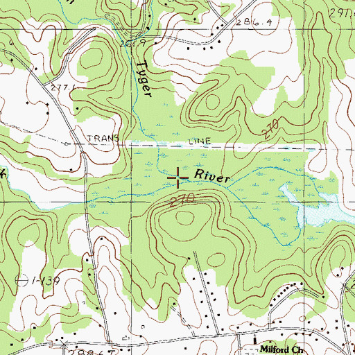 Topographic Map of Beaverdam Creek, SC