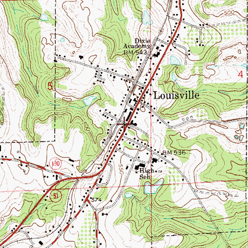 Topographic Map of Louisville, AL