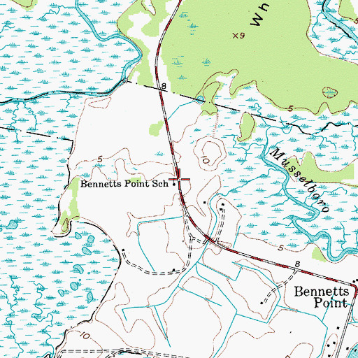 Topographic Map of Bennetts Point School, SC