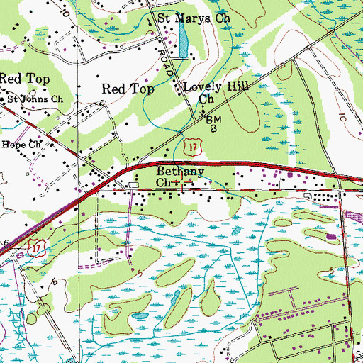Topographic Map of Bethany Church, SC