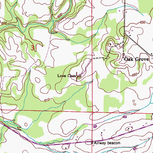 Topographic Map of Love Cemetery, AL
