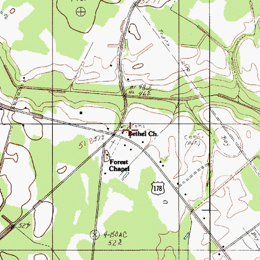 Topographic Map of Bethel Church, SC