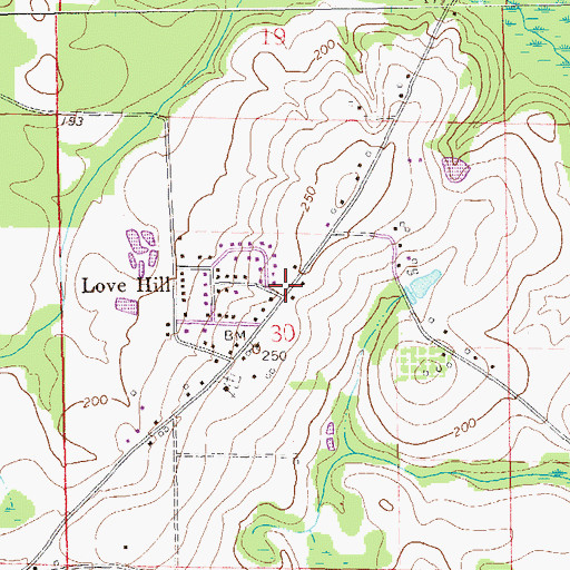 Topographic Map of Love Hill, AL