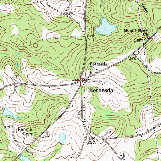 Topographic Map of Bethesda, SC