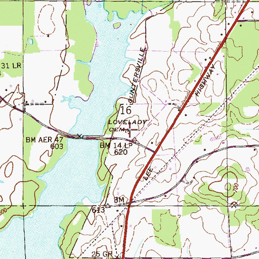Topographic Map of Lovelady Cemetery, AL