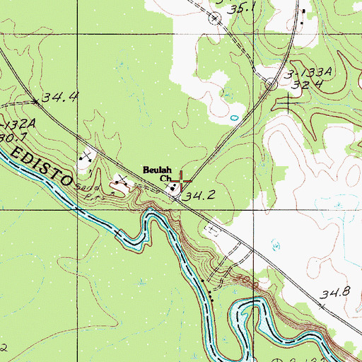 Topographic Map of Beulah Church, SC