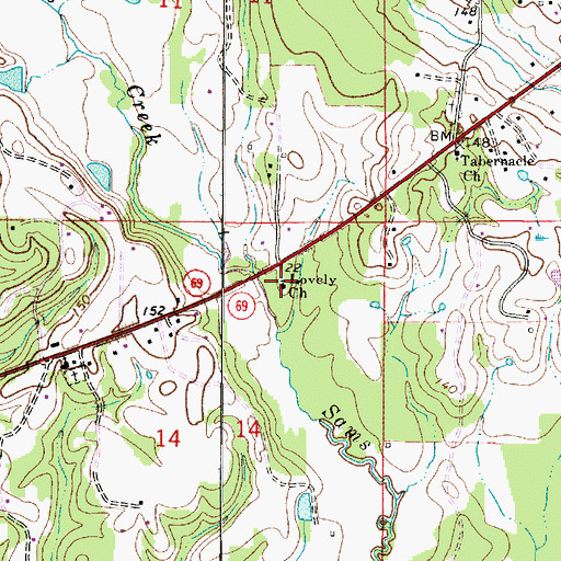 Topographic Map of Lovely Baptist Church, AL