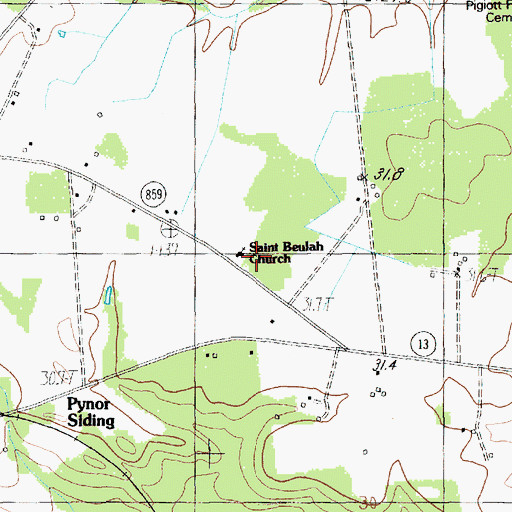 Topographic Map of Beulah Church, SC