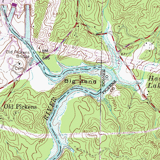 Topographic Map of Big Bend, SC