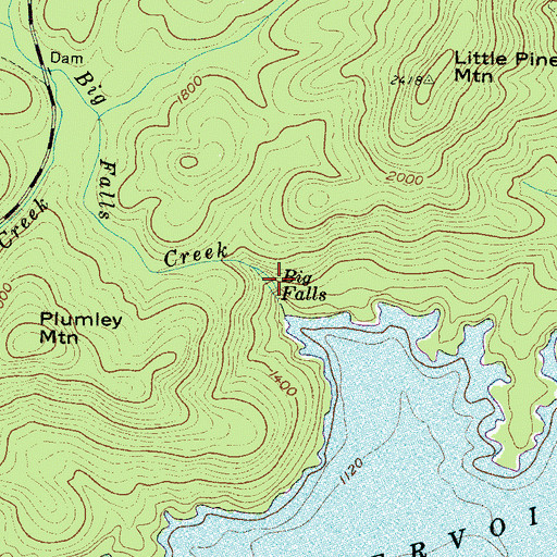 Topographic Map of Big Falls, SC