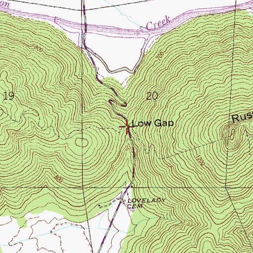 Topographic Map of Low Gap, AL