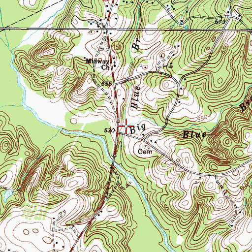 Topographic Map of Blue Branch, SC