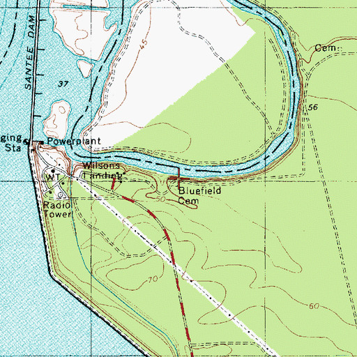 Topographic Map of Bluefield Cemetery, SC