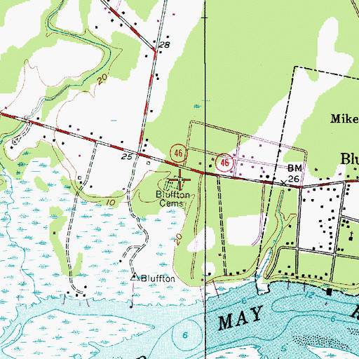 Topographic Map of Bluffton Cemetery, SC