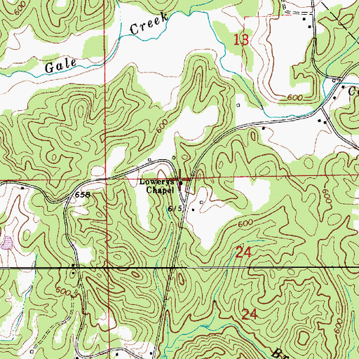 Topographic Map of Lowerys Chapel, AL