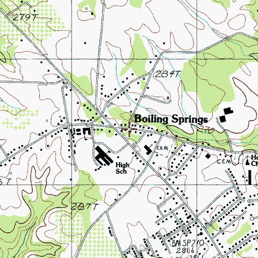 Topographic Map of Boiling Springs, SC