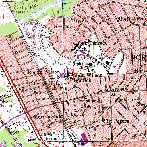 Topographic Map of Bonds-Wilson High School, SC
