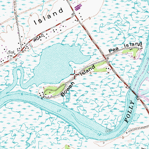 Topographic Map of Bowen Island, SC