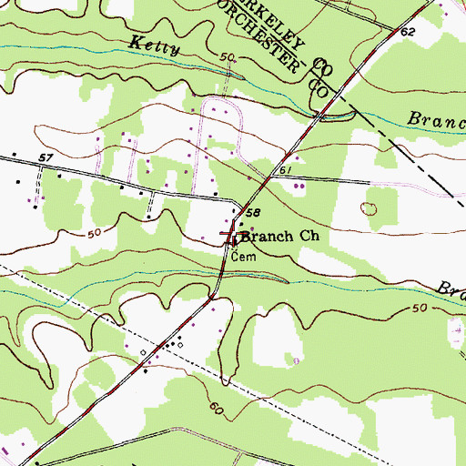 Topographic Map of Branch Church, SC