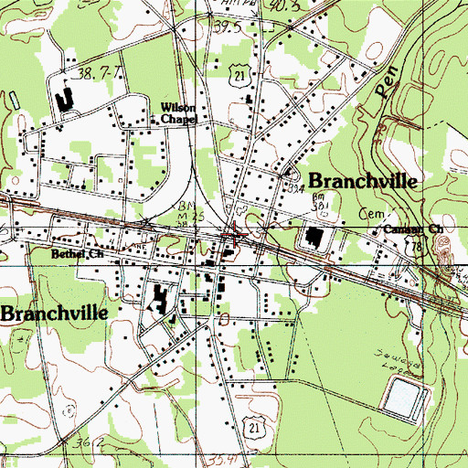 Topographic Map of Branchville, SC