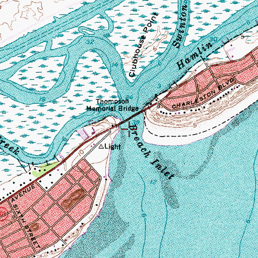 Topographic Map of Breach Inlet, SC