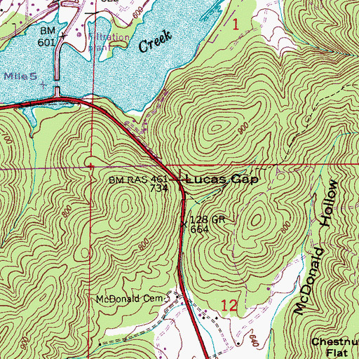 Topographic Map of Lucas Gap, AL