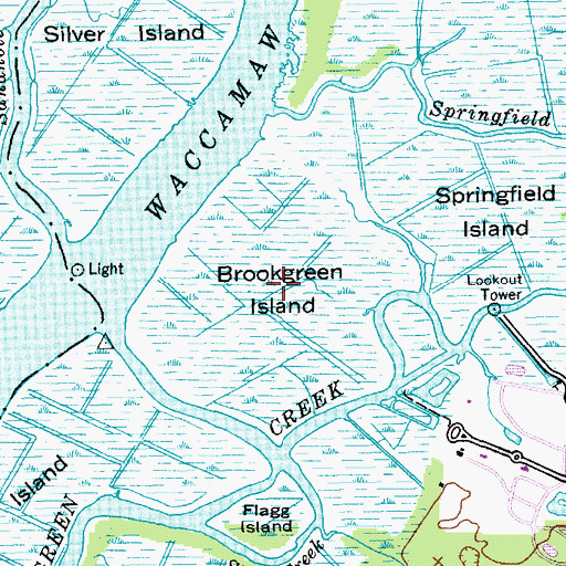 Topographic Map of Brookgreen Island, SC