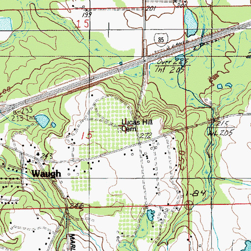 Topographic Map of Lucas Hill Cemetery, AL