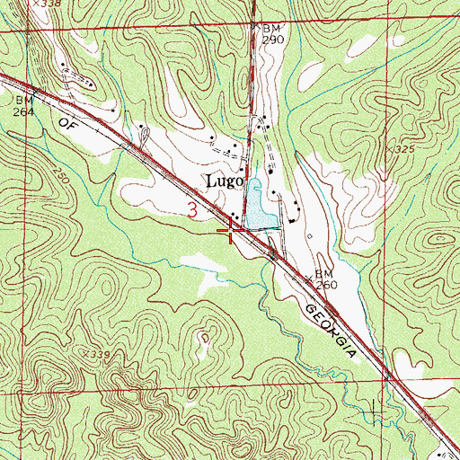 Topographic Map of Lugo, AL