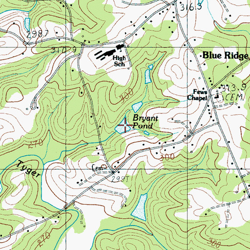 Topographic Map of Bryant Pond, SC
