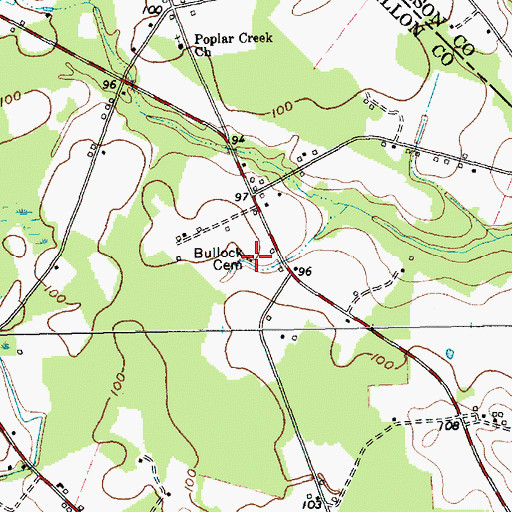 Topographic Map of Bullock Cemetery, SC