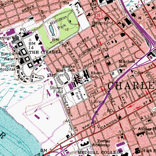 Topographic Map of Burke High School, SC
