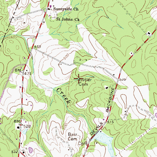 Topographic Map of Butler Cemetery, SC