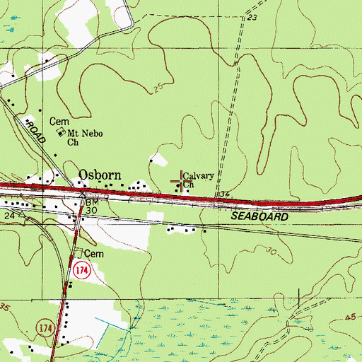 Topographic Map of Calvary Church, SC