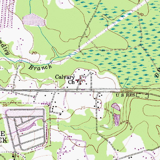 Topographic Map of Calvary Church, SC