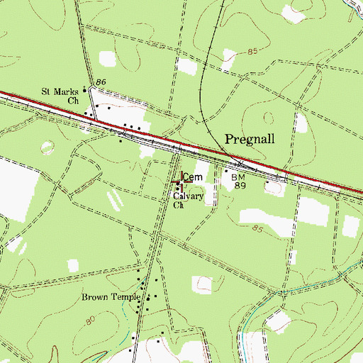Topographic Map of Calvary Church, SC