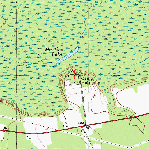 Topographic Map of Camp Harmony, SC