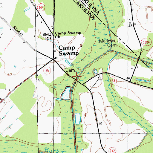 Topographic Map of Camp Swamp Bridge, SC