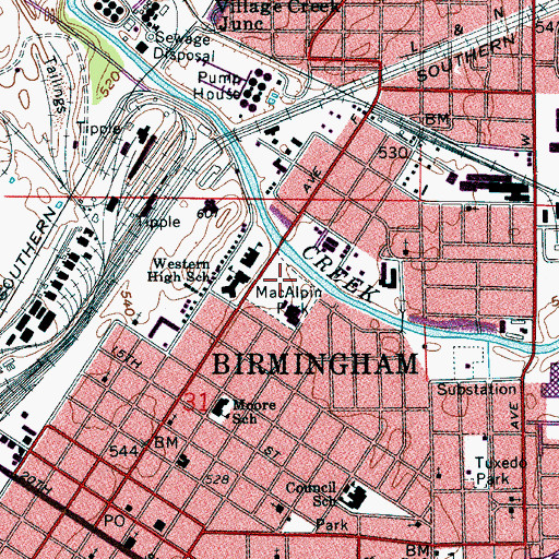 Topographic Map of MacAlpin Park, AL