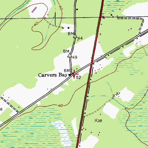 Topographic Map of Carvers Bay, SC