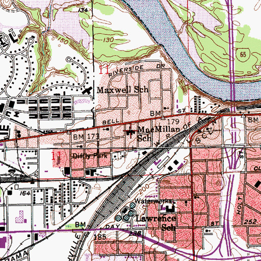 Topographic Map of MacMillan Elementary School, AL