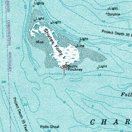Topographic Map of Castle Pinckney, SC