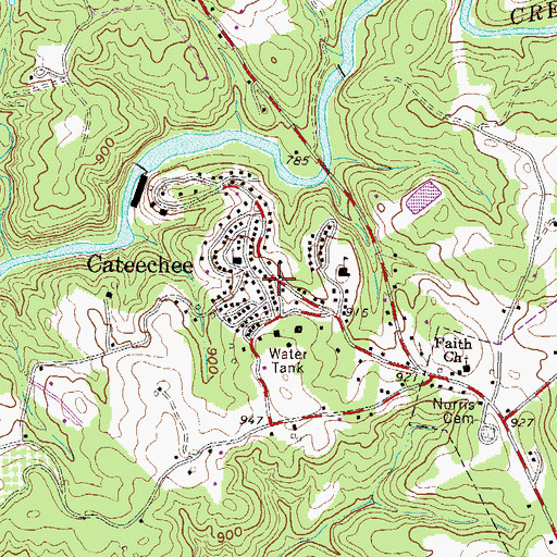Topographic Map of Cateechee, SC