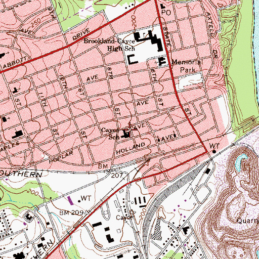 Topographic Map of Cayce School, SC