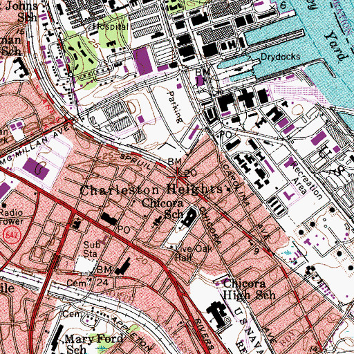 Topographic Map of Charleston Heights, SC