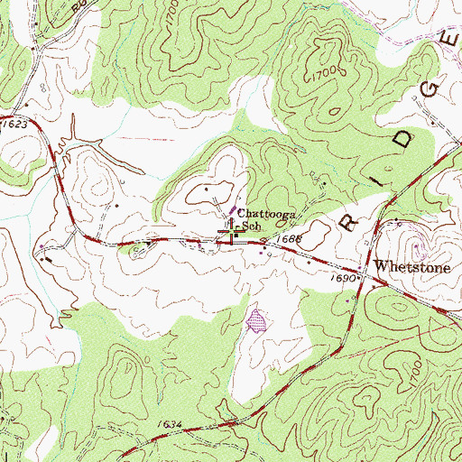 Topographic Map of Chattooga School, SC