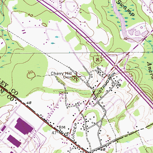 Topographic Map of Cherry Hill Cemetery, SC
