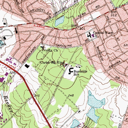Topographic Map of Christ the King Church, SC